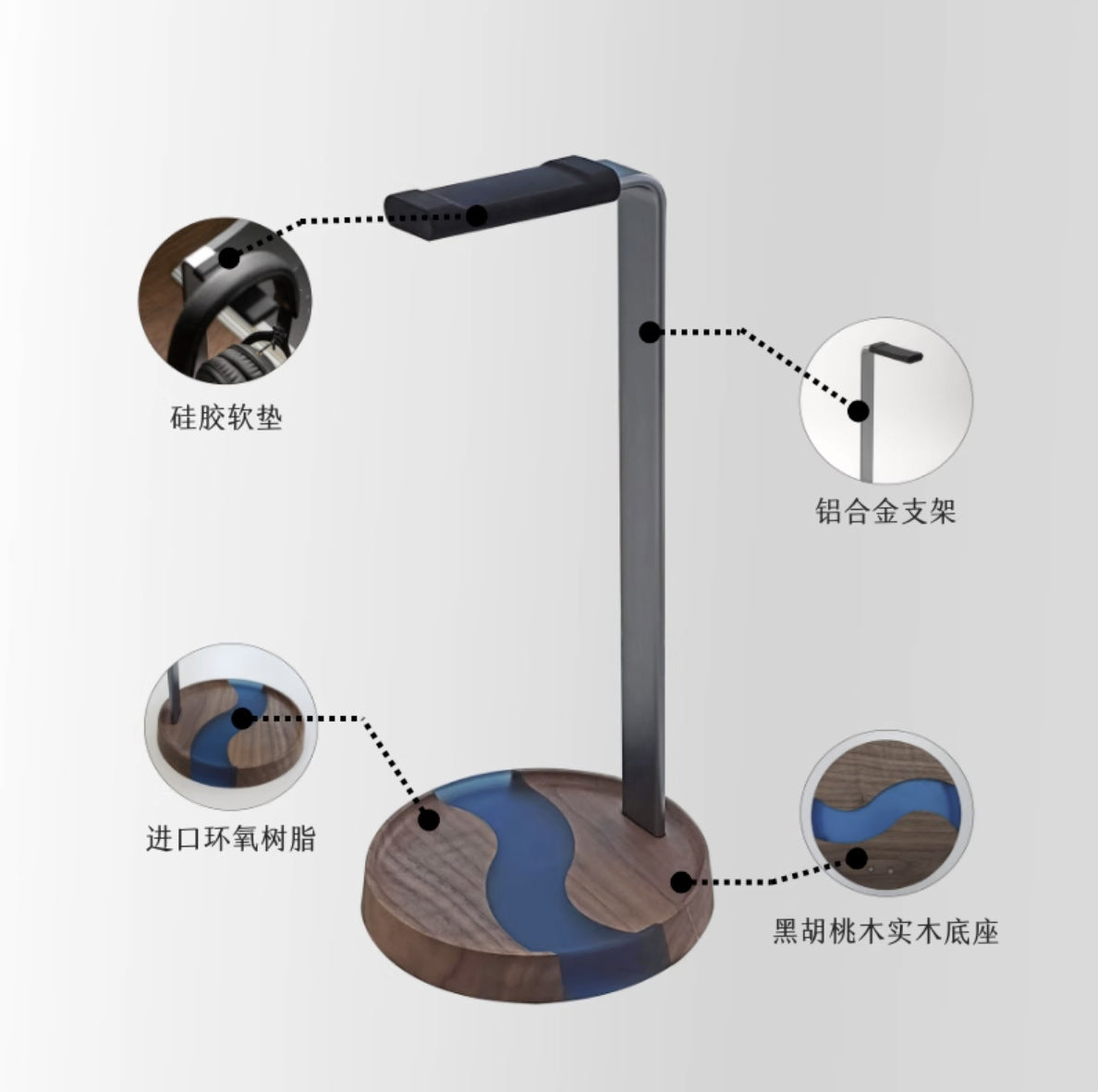 Walnut-Base Headphone Stand