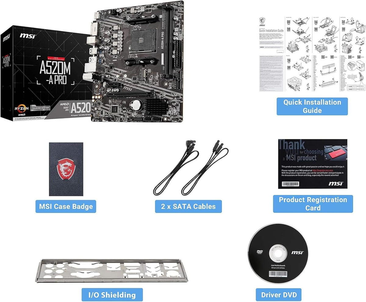 AMD Ryzen 5 5500 Unlocked Desktop Processor with MSI A520M-A PRO Gaming Motherboard (AMD AM4, DDR4, Pcie 4.0, Micro-Atx),