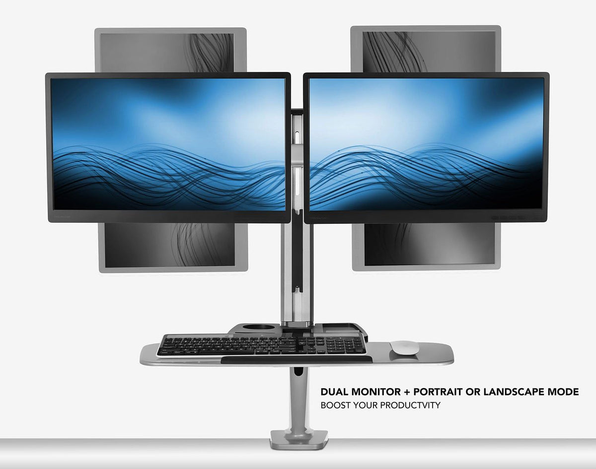Dual Monitor Arm Desk Mount Sit-Stand Workstation, Clamp Base