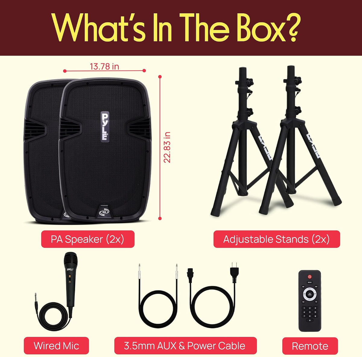 Wireless Portable PA Speaker System - 1800W High Powered Bluetooth Compatible Active + Passive Pair Outdoor Sound Speakers W/ USB SD MP3 AUX - 35Mm Mount, 2 Stand, Microphone, Remote - PPHP1249KT