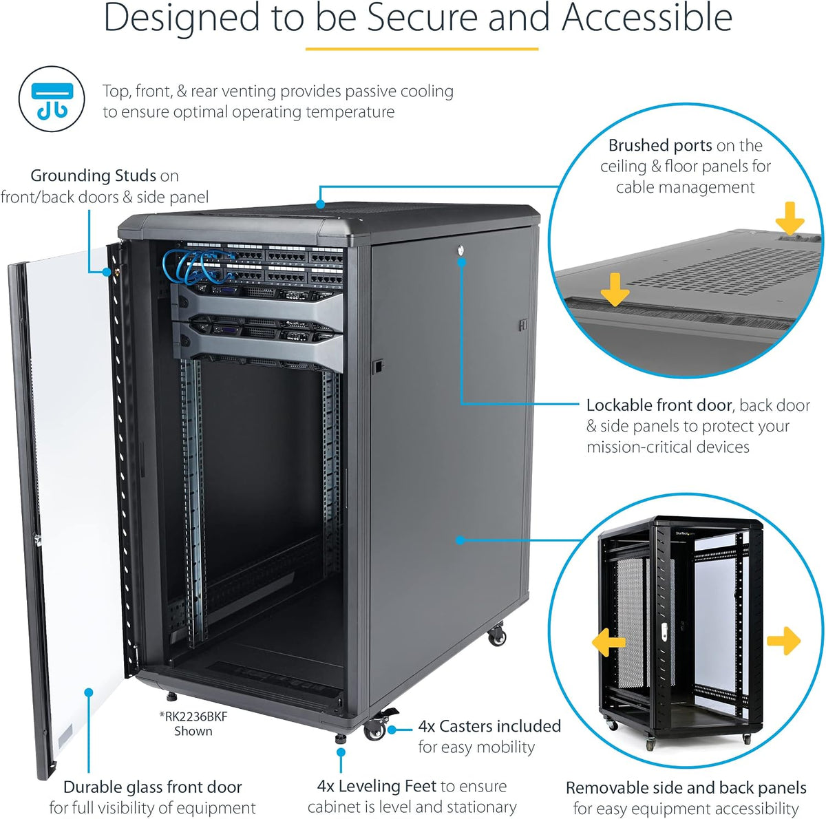 Startech 18U Enterprise-Grade Server Rack Cabinet, 19In Enclosed 4-Post Rack with 33In (83Cm) Mounting Depth and 1764Lb (800Kg) Weight Capacity