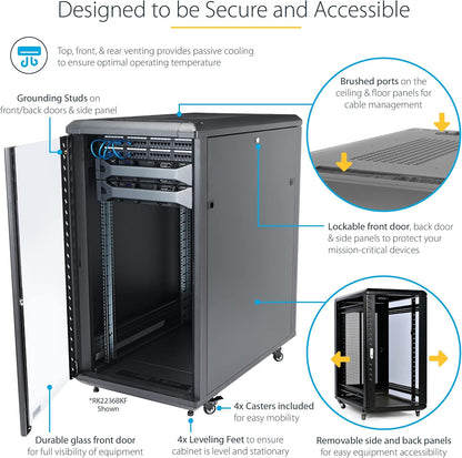 Startech 18U Enterprise-Grade Server Rack Cabinet, 19In Enclosed 4-Post Rack with 33In (83Cm) Mounting Depth and 1764Lb (800Kg) Weight Capacity