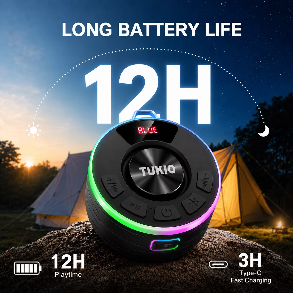 Tukio IPX7 Bluetooth Shower Speaker — RGB Lights