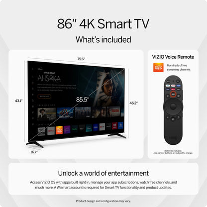 86 in Class 4K UHD LED HDR Smart TV, V4K86C-0804