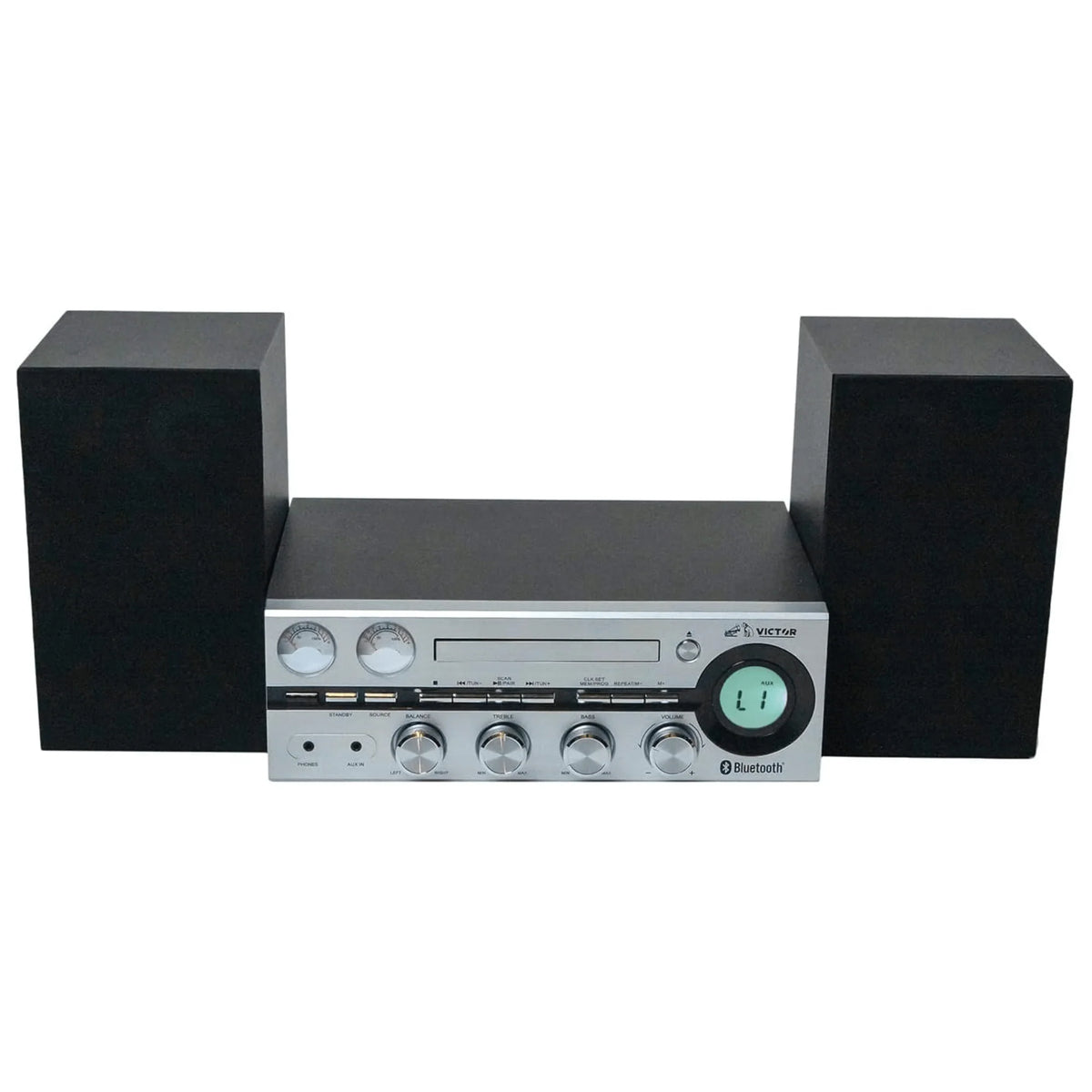 Victor Milwaukee 50W Desktop CD Stereo System W Bluetooth, CD Player & FM Radio