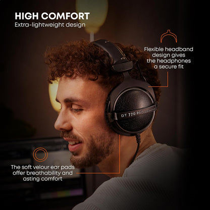 DT 770 Pro (80 Ohm), Closed-Back Studio Headphones, Black