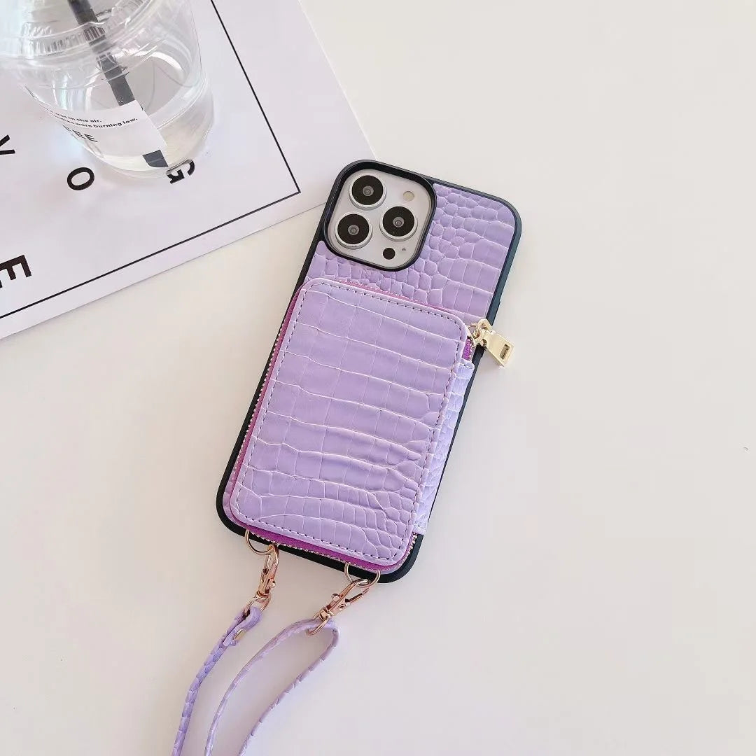 Textured Wallet Crossbody Case for iPhone