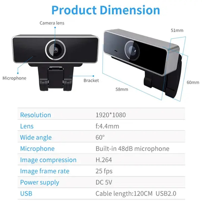 Full HD 1080p USB Webcam with Microphone