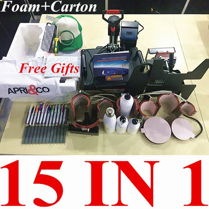 15 in 1 Heat Press Machine,Sublimation Printer/Shoe Transfer Machine Pen Heat Press for Mug/Cap/Football/Bottle/Pen/Shoe/T Shirt
