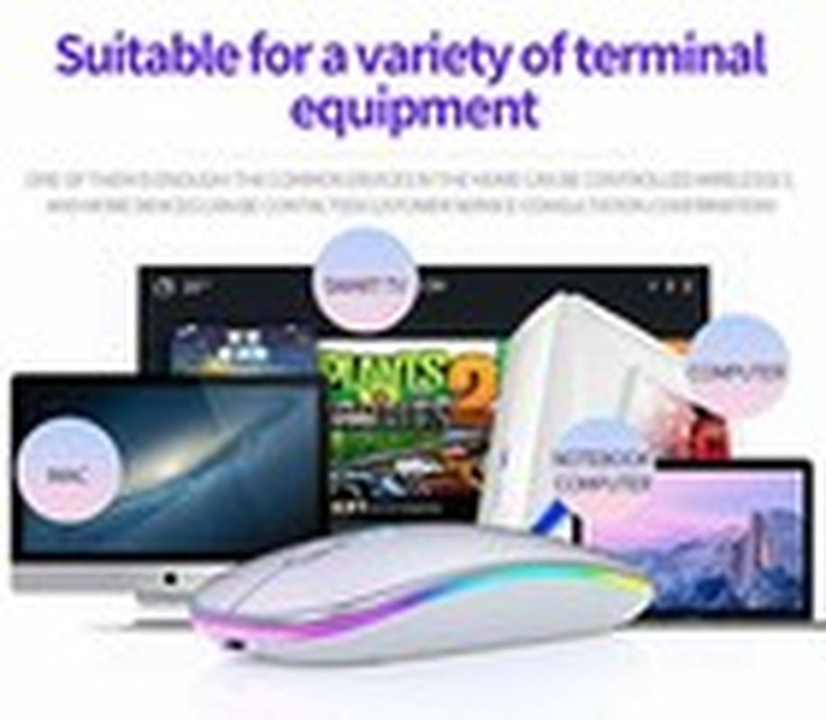 2.4Ghz Wireless Optical Mouse USB Rechargeable RGB Cordless Mice for PC Laptop
