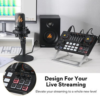 AME2 Audio Interface Sound Card DJ Mixer All in One Portable Podcast Studio for Recording,Live Streaming,Youtube,Guitar,Pc