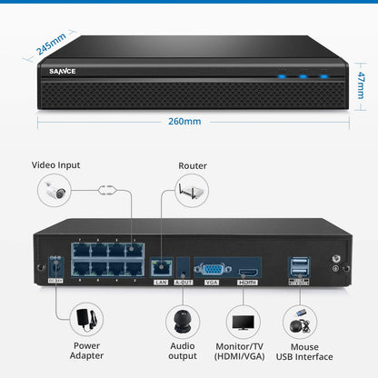 4K POE Security Camera System - 8CH 8MP NVR Recorder with 4PCS 5MP Outdoor Bullet Surveillance Cameras, Power over Ethernet, Easy Mobile Access with APP Alert(No HDD)