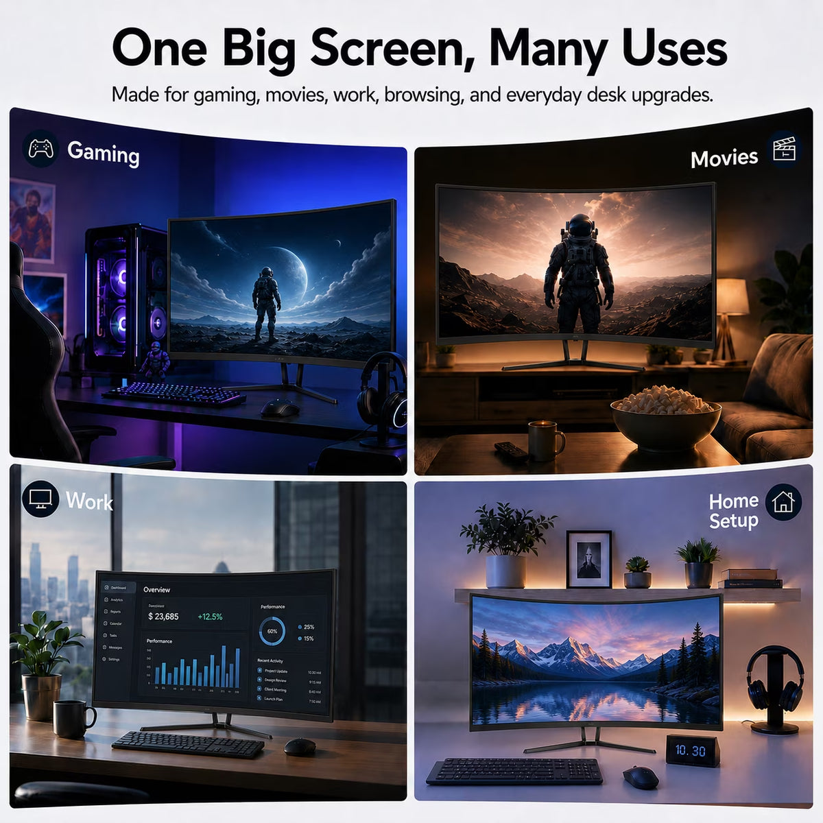 39" Curved Gaming Monitor, 2560X1440 QHD Computer Monitor, 165Hz Curved Monitor, 1Ms MPRT, AMD Freesync Adaptive Sync, USB-C 65W, HDMI 2.0 & DP 1.4, Built-In Speakers