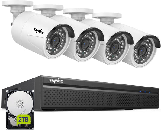 4K POE Security Camera System - 8CH 8MP NVR Recorder with 4PCS 5MP Outdoor Bullet Surveillance Cameras, Power over Ethernet, Easy Mobile Access with APP Alert(2Tb HDD)