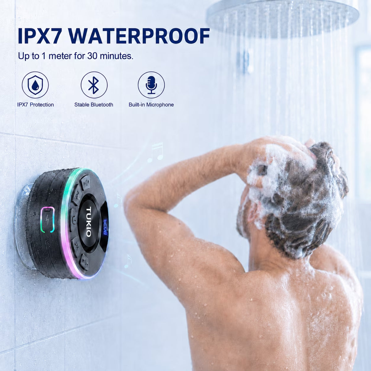 Tukio IPX7 Bluetooth Shower Speaker — RGB Lights
