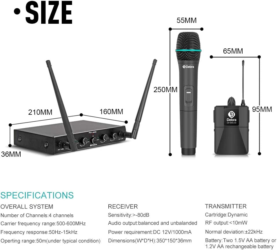 Debra Audio Pro UHF 4 Channel Wireless Microphone System