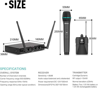 Debra Audio Pro UHF 4 Channel Wireless Microphone System