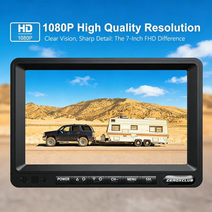 1080P Wireless Backup Camera System Kit with 7'' LCD Wireless Backup Monitor, IP69 Waterproof Backup Camera, Interference-Free Recording HD Night Vision for Rv/Truck/Bus/Pickup/Van—Hw02