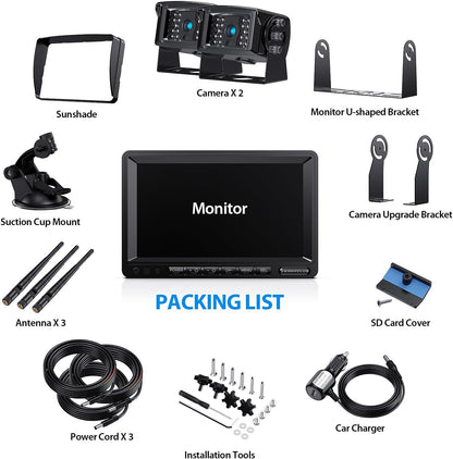 1080P Wireless Backup Camera System Kit with 7'' LCD Wireless Backup Monitor, IP69 Waterproof Backup Camera, Interference-Free Recording HD Night Vision for Rv/Truck/Bus/Pickup/Van—Hw02