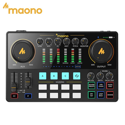 AME2 Audio Interface Sound Card DJ Mixer All in One Portable Podcast Studio for Recording,Live Streaming,Youtube,Guitar,Pc