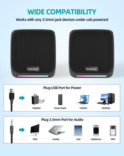 Compact USB-Powered Desktop Speakers — 3.5mm AUX