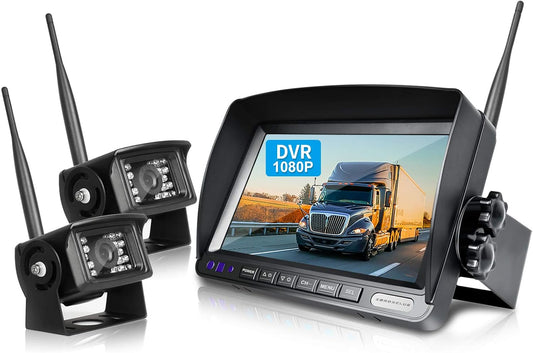 1080P Wireless Backup Camera System Kit with 7'' LCD Wireless Backup Monitor, IP69 Waterproof Backup Camera, Interference-Free Recording HD Night Vision for Rv/Truck/Bus/Pickup/Van—Hw02
