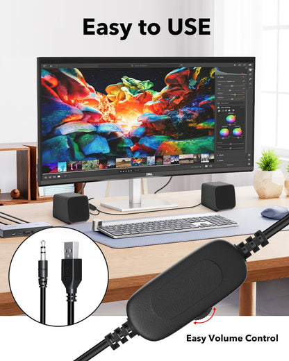 Compact USB-Powered Desktop Speakers — 3.5mm AUX