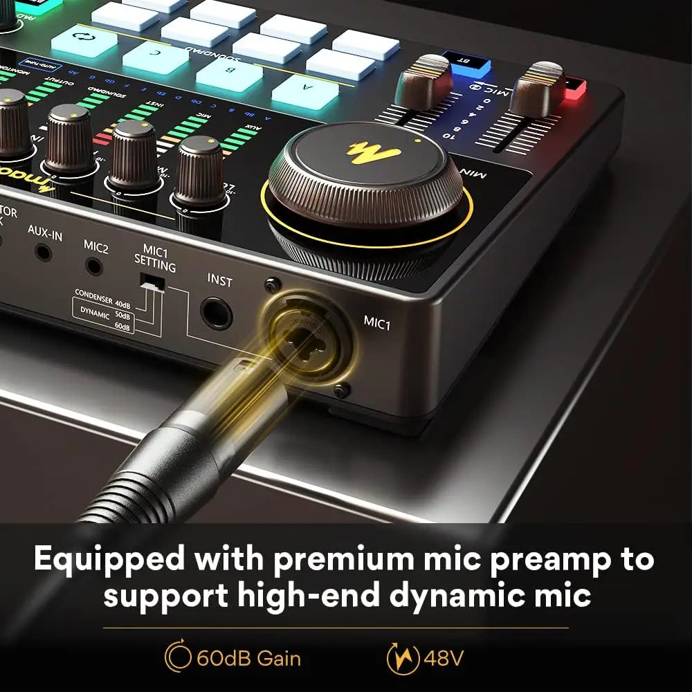 AME2 Audio Interface Sound Card DJ Mixer All in One Portable Podcast Studio for Recording,Live Streaming,Youtube,Guitar,Pc