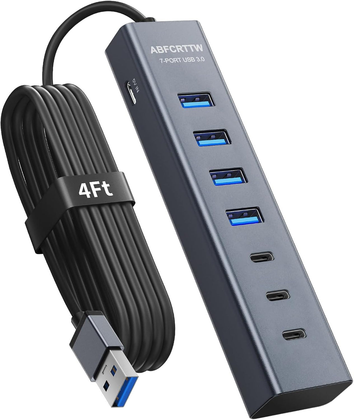Aluminum 7-Port USB Hub 3.0 — 4 ft Cable