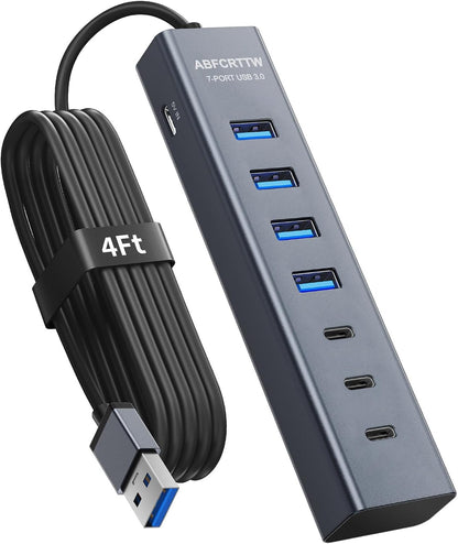Aluminum 7-Port USB Hub 3.0 — 4 ft Cable