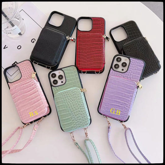 Textured Wallet Crossbody Case for iPhone