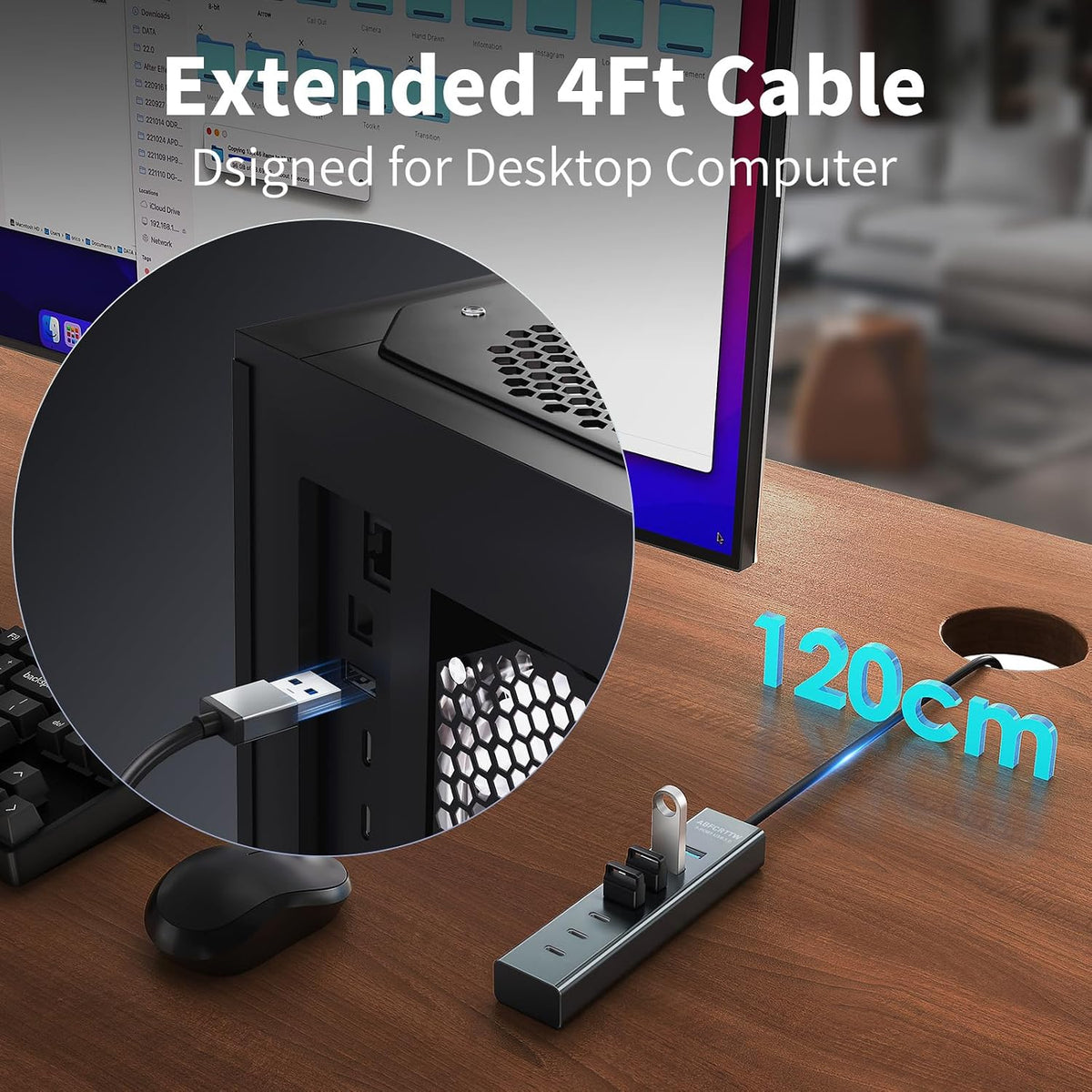 Aluminum 7-Port USB Hub 3.0 — 4 ft Cable