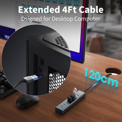 Aluminum 7-Port USB Hub 3.0 — 4 ft Cable