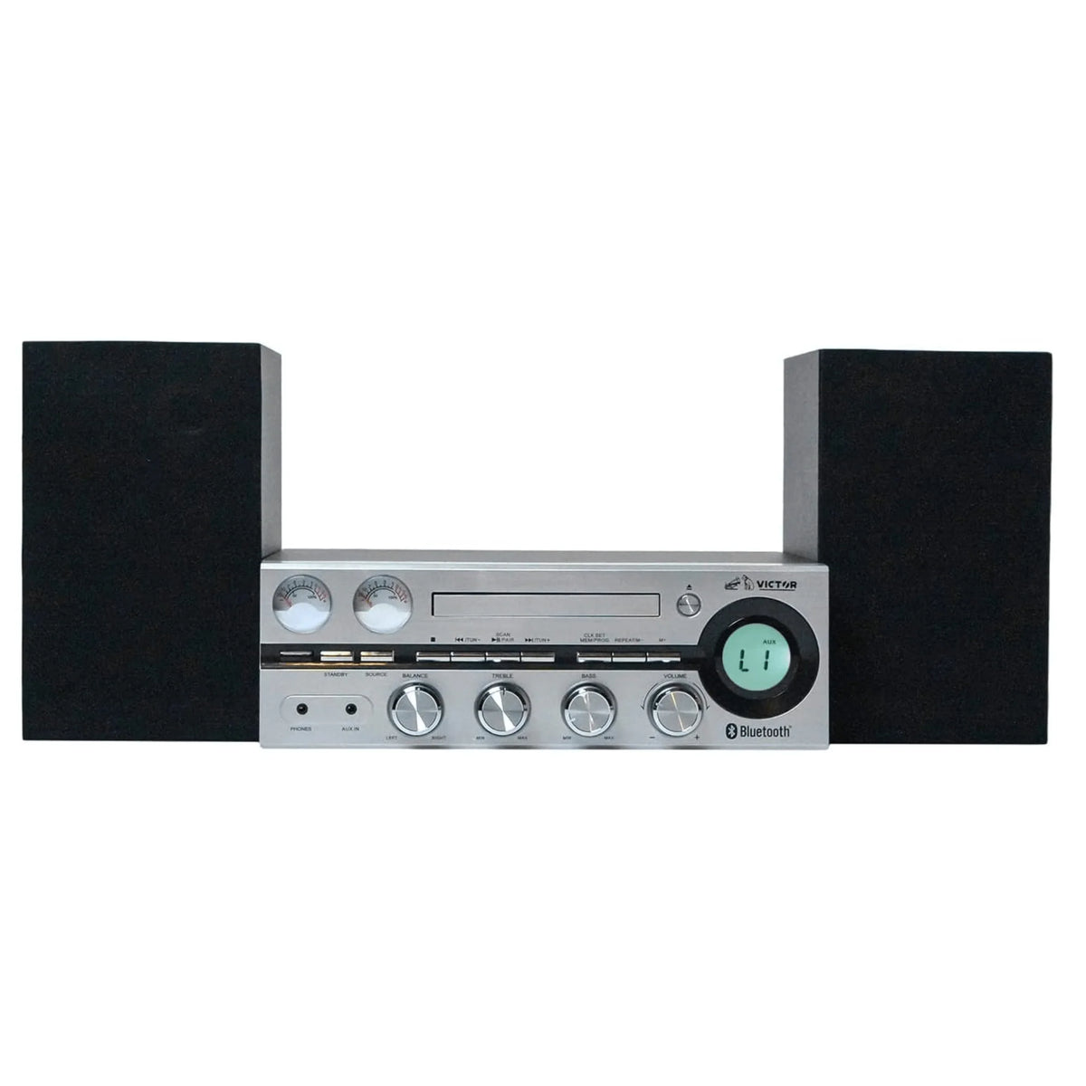 Victor Milwaukee 50W Desktop CD Stereo System W Bluetooth, CD Player & FM Radio