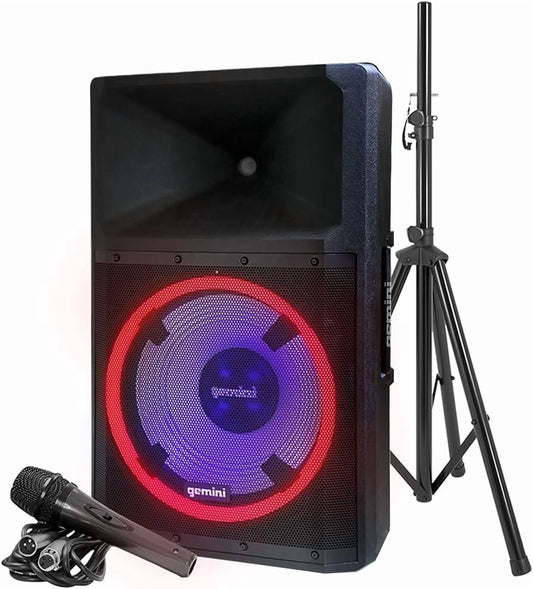GSP Series Portable Bluetooth True Wireless PA Speaker with Media Player, Lights, Stand, and Microphone, Black, GSP-L2200PK