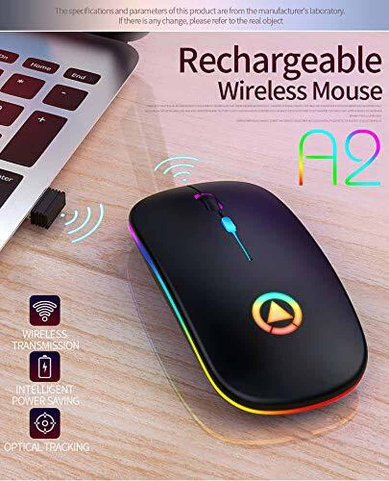 2.4Ghz Wireless Optical Mouse USB Rechargeable RGB Cordless Mice for PC Laptop