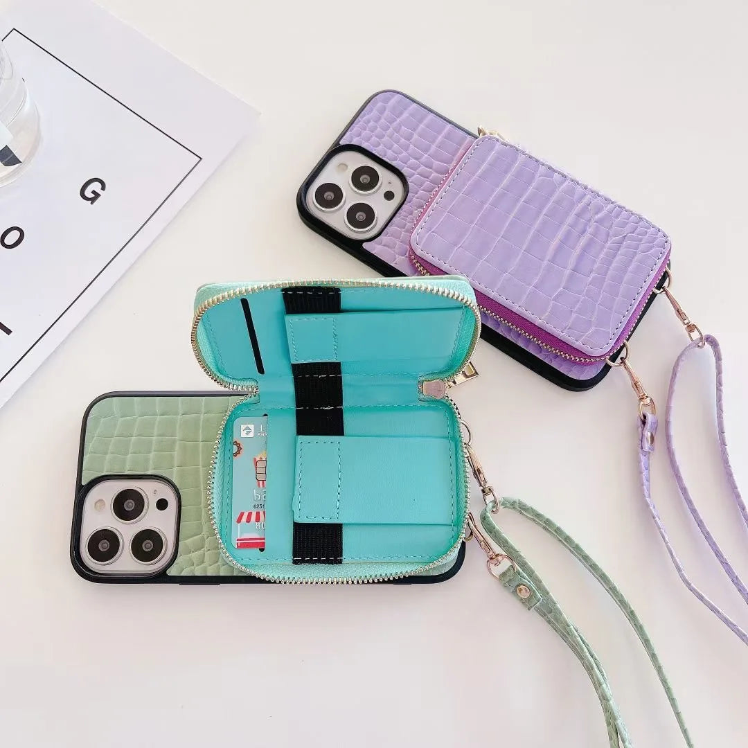 Textured Wallet Crossbody Case for iPhone