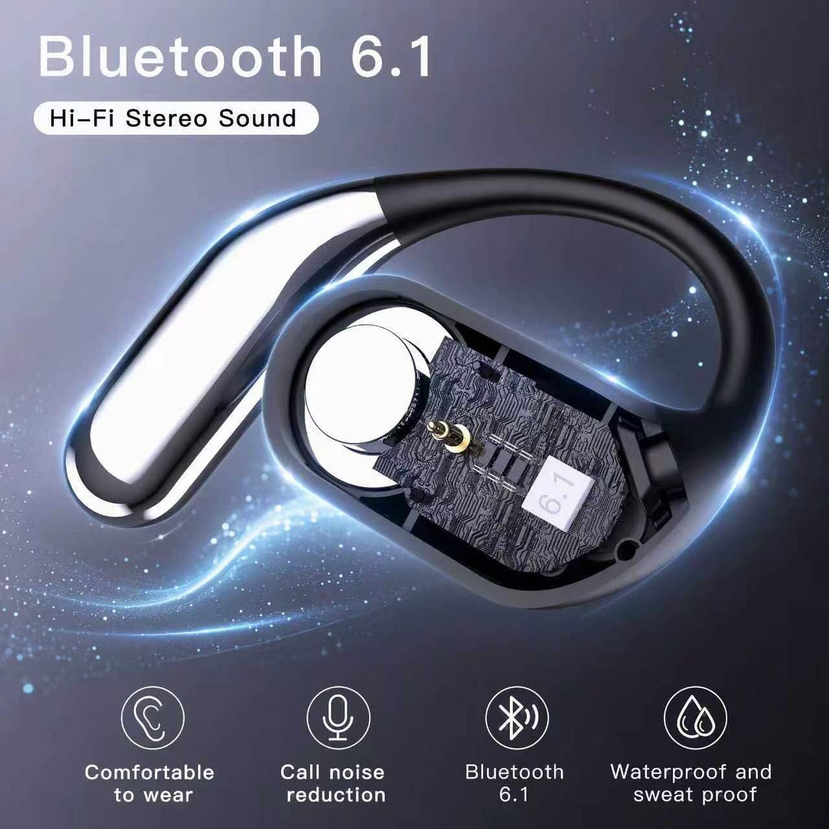 Hsility Wireless Sport Earbuds — Ear Hooks & Charging Case