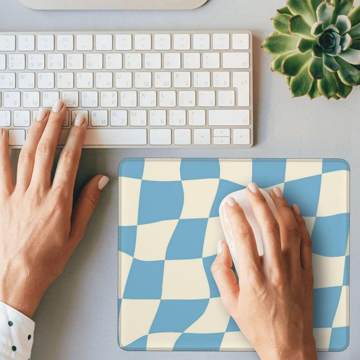 Blue Checkered Mouse Pad — 8.3 × 10.3 in