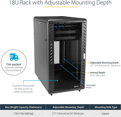 Startech 18U Enterprise-Grade Server Rack Cabinet, 19In Enclosed 4-Post Rack with 33In (83Cm) Mounting Depth and 1764Lb (800Kg) Weight Capacity