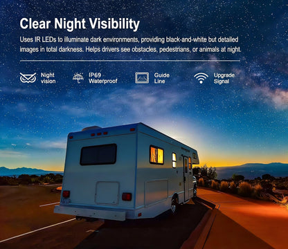 1080P Wireless Backup Camera System Kit with 7'' LCD Wireless Backup Monitor, IP69 Waterproof Backup Camera, Interference-Free Recording HD Night Vision for Rv/Truck/Bus/Pickup/Van—Hw02