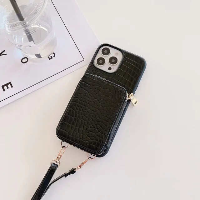 Textured Wallet Crossbody Case for iPhone