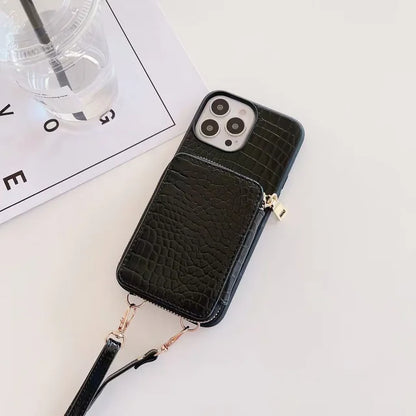 Textured Wallet Crossbody Case for iPhone