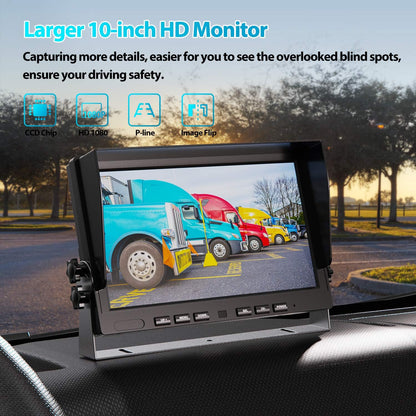 10" HD 1080P Wired Backup Camera with 10" Dual Split Screen Monitor