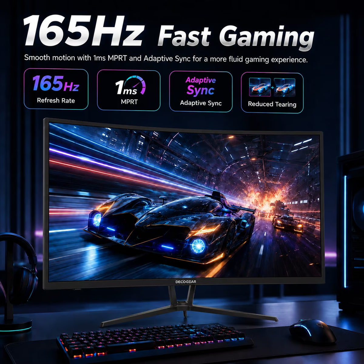 39" Curved Gaming Monitor, 2560X1440 QHD Computer Monitor, 165Hz Curved Monitor, 1Ms MPRT, AMD Freesync Adaptive Sync, USB-C 65W, HDMI 2.0 & DP 1.4, Built-In Speakers