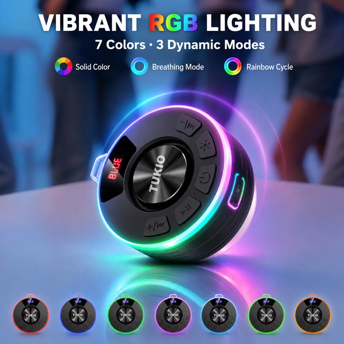 Tukio IPX7 Bluetooth Shower Speaker — RGB Lights