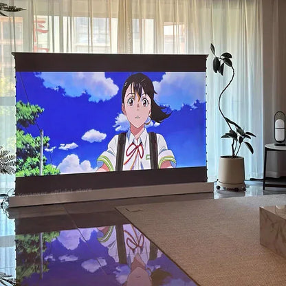 150 Inch Max Electric ALR CLR Rollable Floor Rising Long Throw Projector Screen Grey Crystal Ambient Light Rejecting HD 3D 4K 8K