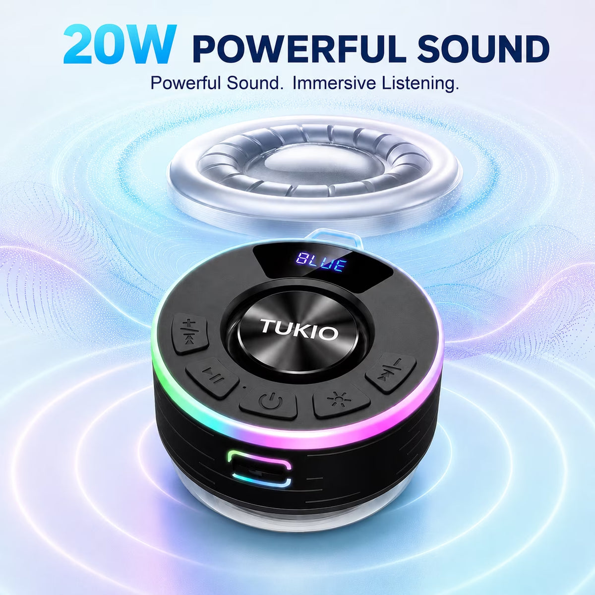 Tukio IPX7 Bluetooth Shower Speaker — RGB Lights