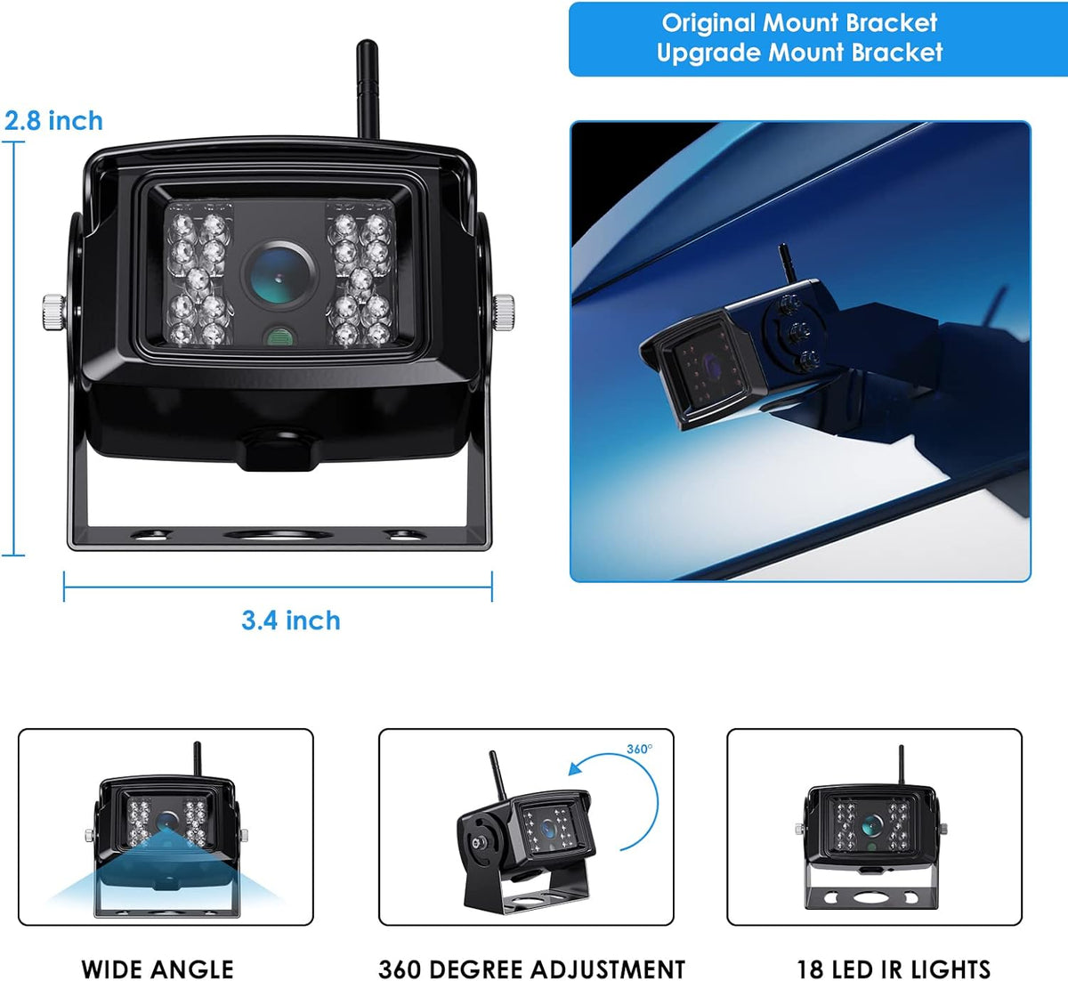 1080P Wireless Backup Camera System Kit with 7'' LCD Wireless Backup Monitor, IP69 Waterproof Backup Camera, Interference-Free Recording HD Night Vision for Rv/Truck/Bus/Pickup/Van—Hw02