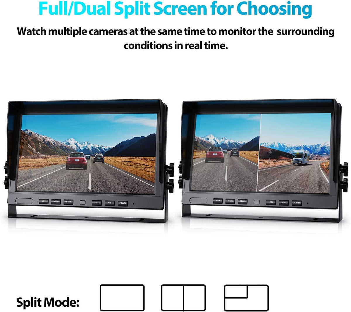 10" HD 1080P Wired Backup Camera with 10" Dual Split Screen Monitor